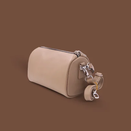 Beige Mini Leather Handbag with Long Belt -dhakaleatherexport-01