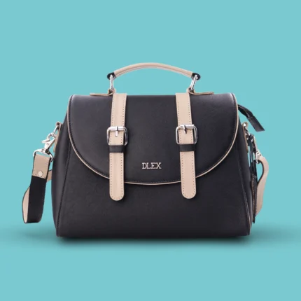 Black Leather Handbag with Straps-dhakaleatherexport