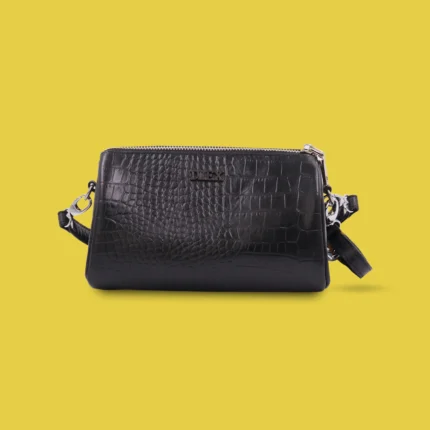 Black Mini Leather Handbag with Long Belt-dhakaleatherexport