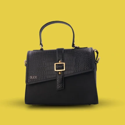 black leather handbag with crocodile embossing 1-dhakaleatherexport