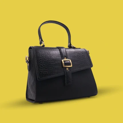 black leather handbag with crocodile embossing 3-dhakaleatherexport
